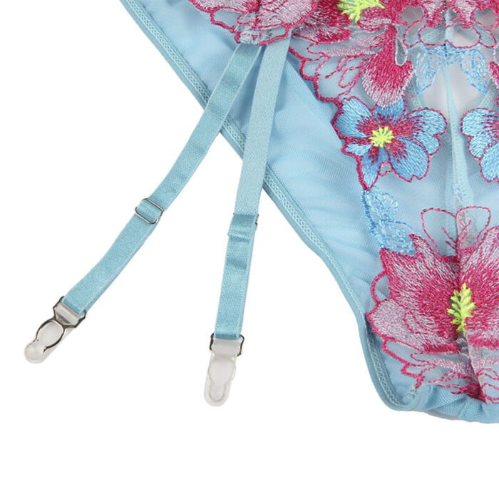 SUBBLIME - 954116 SUJETADOR + PANTIES CON LIGUERO DISEÑO FLORAL AZUL L/XL - CandyHot - Foto 6