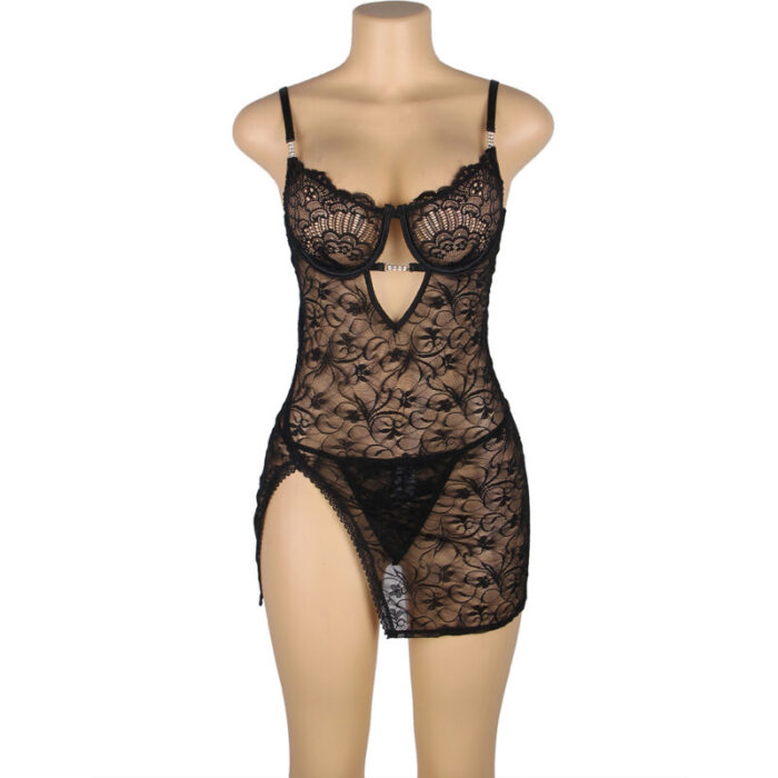 SUBBLIME - 954185 BABYDOLL DE ENCAJE CON TIRANTES AJUSTABLES NEGRO S/M - CandyHot - Foto 3