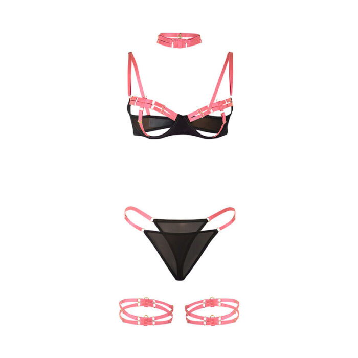 SUBBLIME - 955304 SET SUJETADOR CON COLLAR Y DETALLES PARA PIERNAS ROSA FLUORESCENTE L/XL - CandyHot - Foto 5
