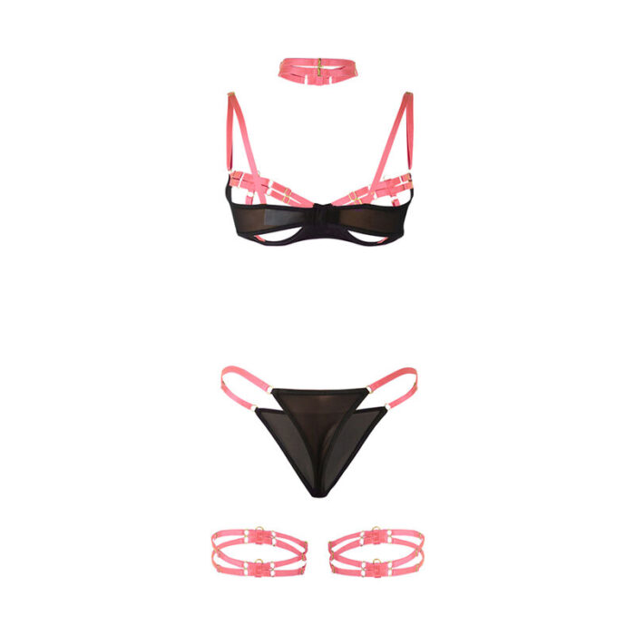SUBBLIME - 955304 SET SUJETADOR CON COLLAR Y DETALLES PARA PIERNAS ROSA FLUORESCENTE L/XL - CandyHot - Foto 6