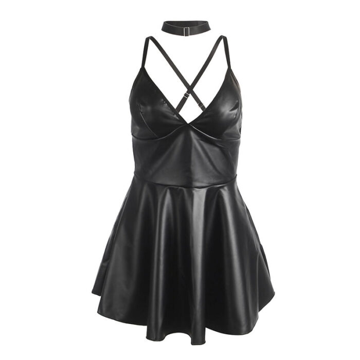 SUBBLIME - 955380 VESTIDO CON TIRANTES DE CUERO NEGRO L/XL - CandyHot - Foto 5