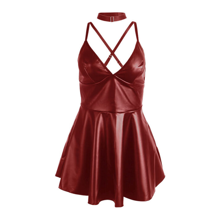 SUBBLIME - 955397 VESTIDO CON TIRANTES DE CUERO BURDEOS S/M - CandyHot - Foto 5
