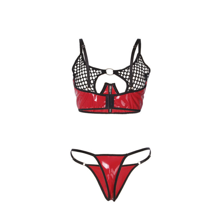 SUBBLIME - 955533 CONJUNTO SUJETADOR CON CREMALLERA DE MALLA DE CHAROL ROJO S/M - CandyHot - Foto 5