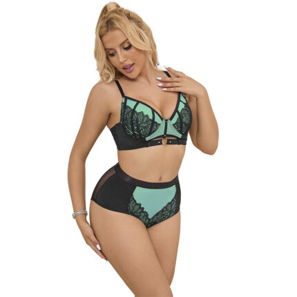 SUBBLIME - 955557 CONJUNTO SUJETADOR CON CREMALLERA DE MALLA DE CHAROL VERDE S/M - CandyHot - Foto 2