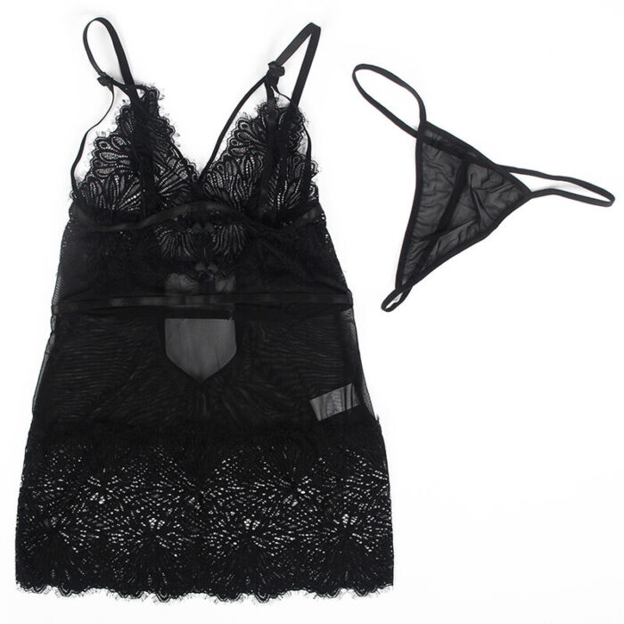 SUBBLIME - BABYDOLL CON TIRANTES AJUSTABLES DE ENCAJE NEGRO S/M - CandyHot - Foto 6