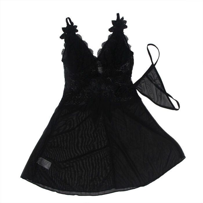SUBBLIME - BABYDOLL TELA DE TUL DETALLE ENCAJE Y FLOR NEGRO L/XL - CandyHot - Foto 3