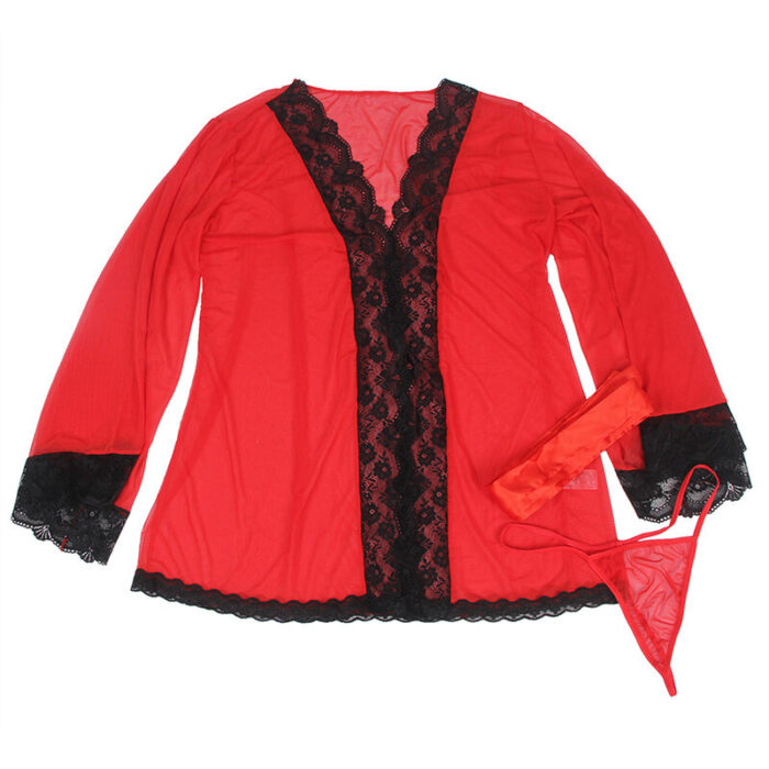 SUBBLIME - BATA TELA TRANSPARENTE DETALLE ENCAJE ROJO S/M - CandyHot - Foto 5