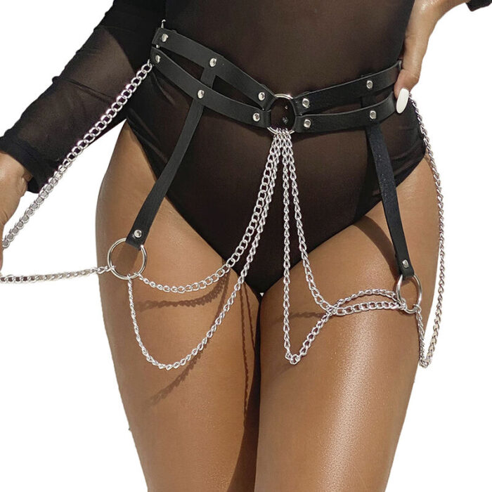 SUBBLIME - CINTURON DE CADENAS ANILLAS CUERO NEGRO TALLA ÚNICA - CandyHot - Foto 1