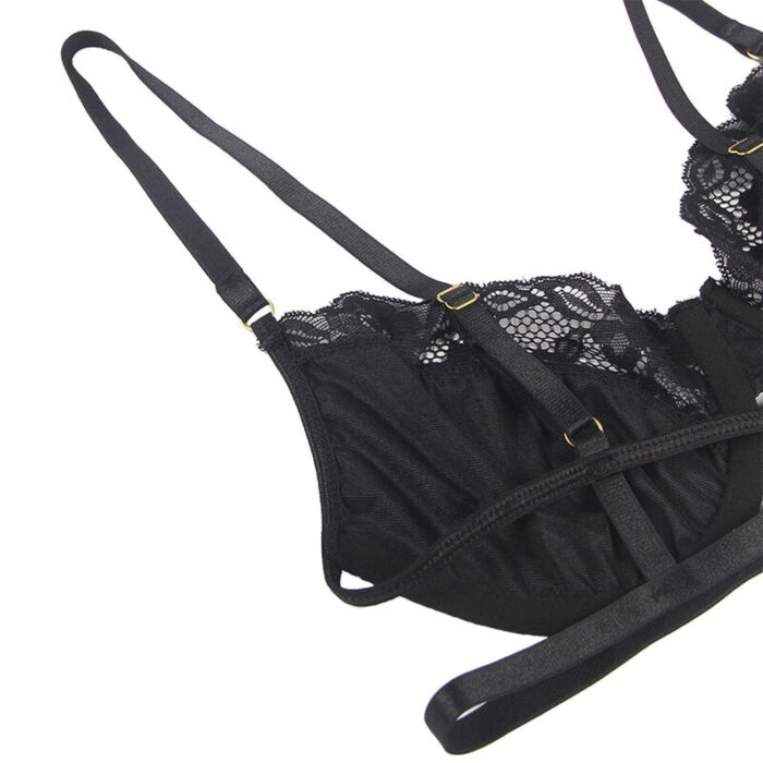 SUBBLIME - SET DE 3 PIEZAS SUJETADOR + TANGA + LIGA ENCAJE NEGRO L/XL - CandyHot - Foto 6