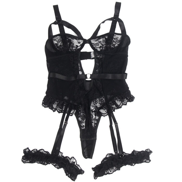 SUBBLIME - TEDDY CON LIGA DETALLE ENCAJES Y TIRAS NEGRO L/XL - CandyHot - Foto 4