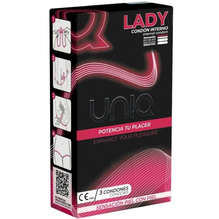 UNIQ -  LADY CONDOM PRESERVATIVOS FEMENINOS CON LIGUERO SIN LATEX 3 UNIDADES - CandyHot - Foto 1