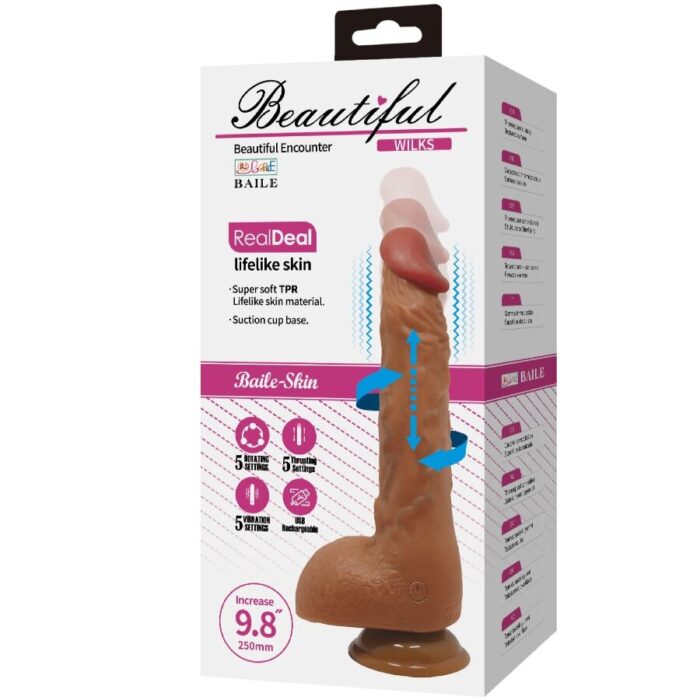 BAILE - BEAUTIFUL WILKS VIBRADOR REALÍSTICO DE 5 CONFIGURACIONES 25 CM MULATO - CandyHot - Foto 6
