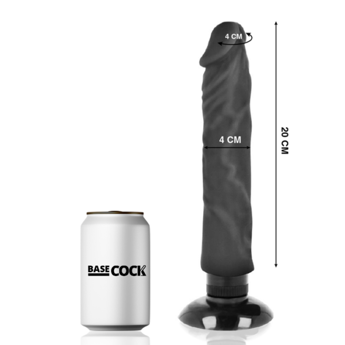 BASECOCK - VIBRADOR REALÍSTICO 2-1 NATURAL NEGRO 20 CM -O- 4 CM - CandyHot - Foto 2