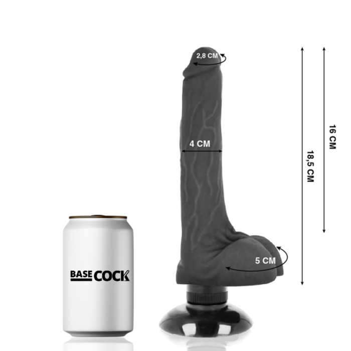 BASECOCK - VIBRADOR REALÍSTICO 2-1 NEGRO 18.5 CM -O- 4 CM - CandyHot - Foto 2