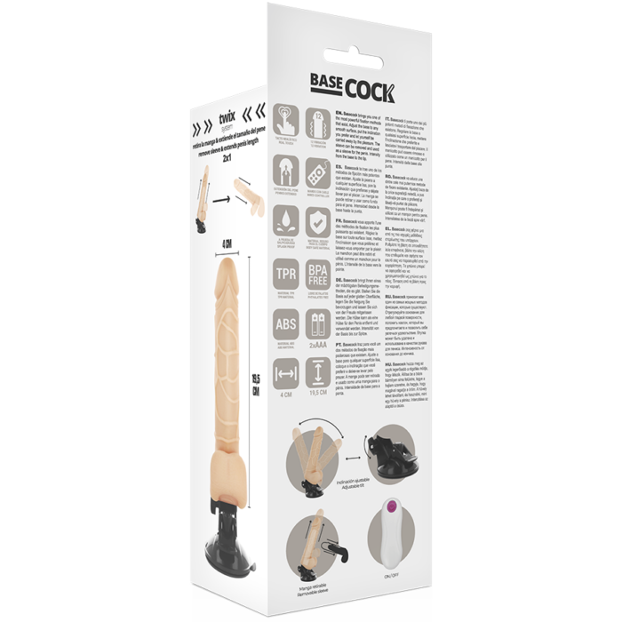 BASECOCK - VIBRADOR REALÍSTICO CONTROL REMOTO NATURAL CON TESTÍCULOS 19.5 CM -O- 4 CM - CandyHot - Foto 5