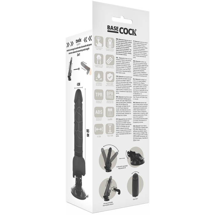 BASECOCK - VIBRADOR REALÍSTICO CONTROL REMOTO NEGRO 18.5 CM -O- 4CM - CandyHot - Foto 5