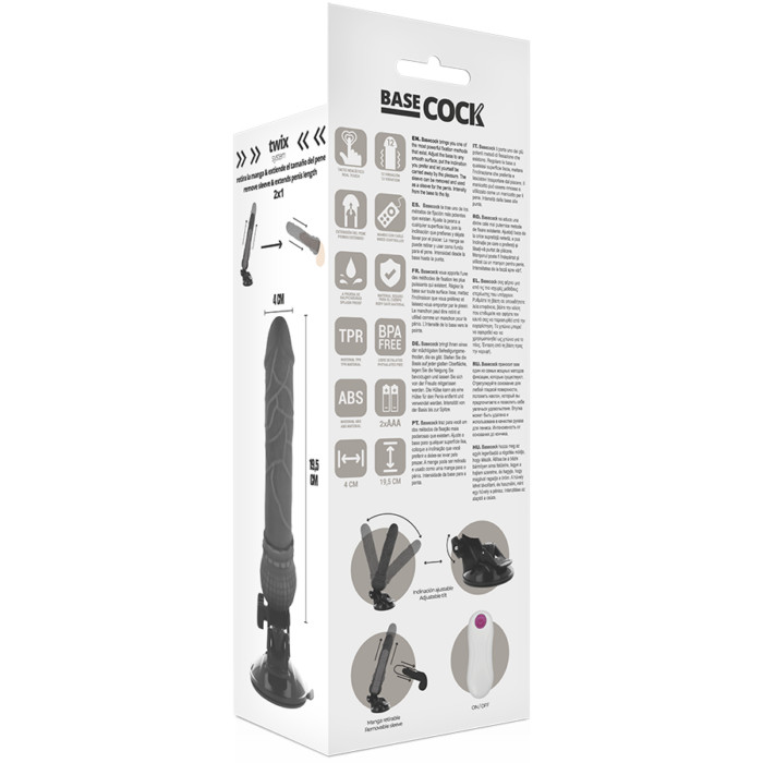 BASECOCK - VIBRADOR REALÍSTICO CONTROL REMOTO NEGRO 19.5 CM -O- 4 CM - CandyHot - Foto 5