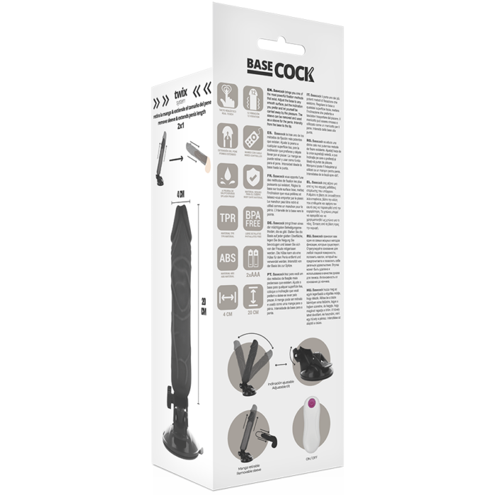 BASECOCK - VIBRADOR REALÍSTICO CONTROL REMOTO NEGRO 20 CM -O- 4 CM - CandyHot - Foto 5