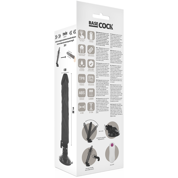BASECOCK - VIBRADOR REALÍSTICO CONTROL REMOTO NEGRO 21 CM -O- 4 CM - CandyHot - Foto 4