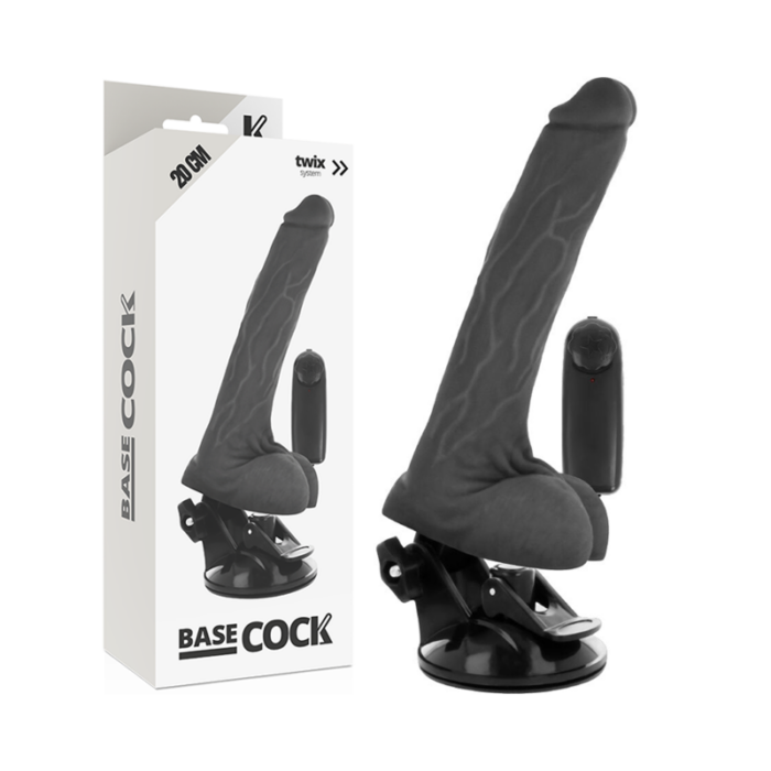 BASECOCK - VIBRADOR REALÍSTICO CONTROL REMOTO NEGRO CON TESTÍCULOS 20 CM -O- 4 CM - CandyHot - Foto 1