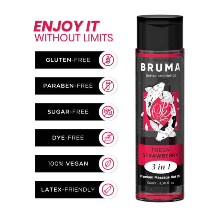 BRUMA - ACEITE DE MASAJE PREMIUM EFECTO CALOR SABOR FRESA 3 EN 1 - 100 ML - CandyHot - Foto 3