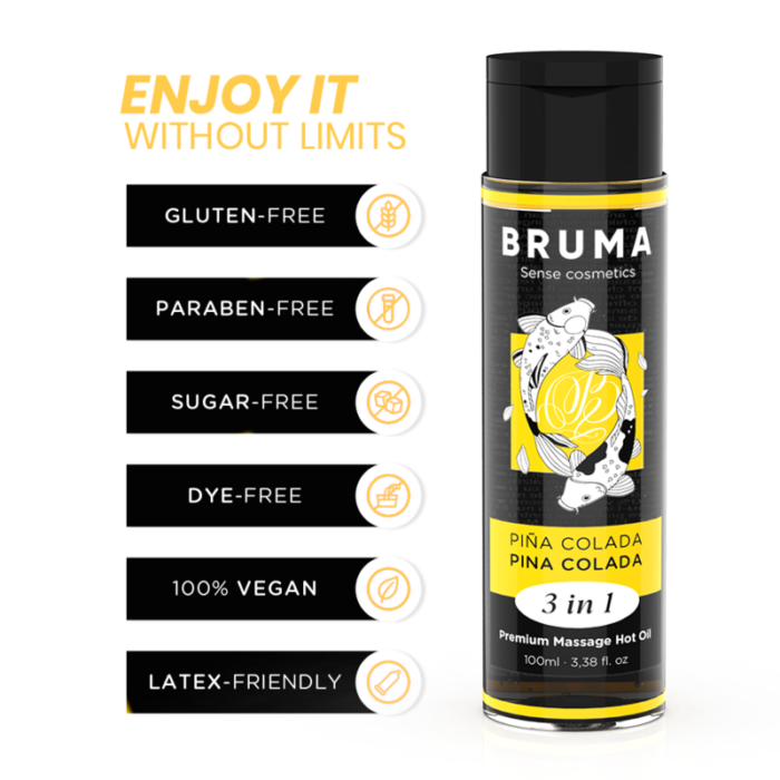 BRUMA - ACEITE DE MASAJE PREMIUM EFECTO CALOR SABOR PIÑA COLADA 3 EN 1 - 100 ML - CandyHot - Foto 3