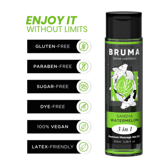 BRUMA - ACEITE DE MASAJE PREMIUM EFECTO CALOR SABOR SANDÍA 3 EN 1 - 100 ML - CandyHot - Foto 3