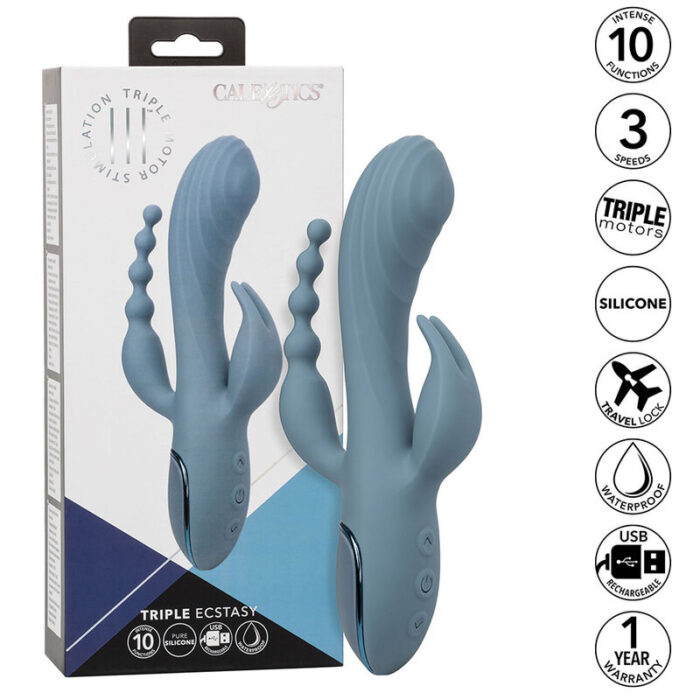 CALEXOTICS - VIBRADOR TRIPLE ÉXTASIS GRIS - CandyHot - Foto 2