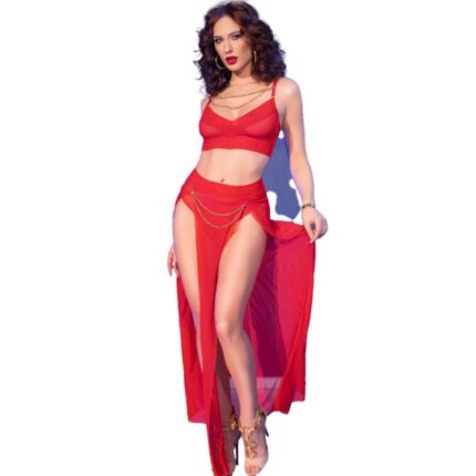CHILIROSE - CR 4850 SET TOP ROJO Y LEGGINS CON COMPLEMENTOS DORADOS M - CandyHot - Foto 1