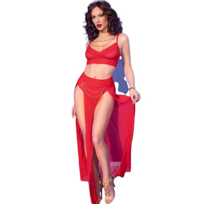 CHILIROSE - CR 4850 SET TOP ROJO Y LEGGINS CON COMPLEMENTOS DORADOS M - CandyHot - Foto 1