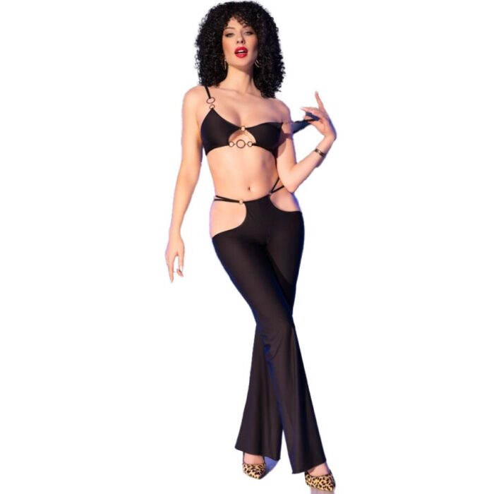 CHILIROSE - CR 4851 SET TOP NEGRO Y LEGGINS CON COMPLEMENTOS DORADOS M - CandyHot - Foto 3