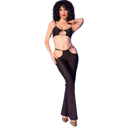 CHILIROSE - CR 4851 SET TOP NEGRO Y LEGGINS CON COMPLEMENTOS DORADOS M - CandyHot - Foto 1