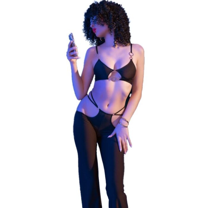 CHILIROSE - CR 4851 SET TOP NEGRO Y LEGGINS CON COMPLEMENTOS DORADOS S - CandyHot - Foto 4