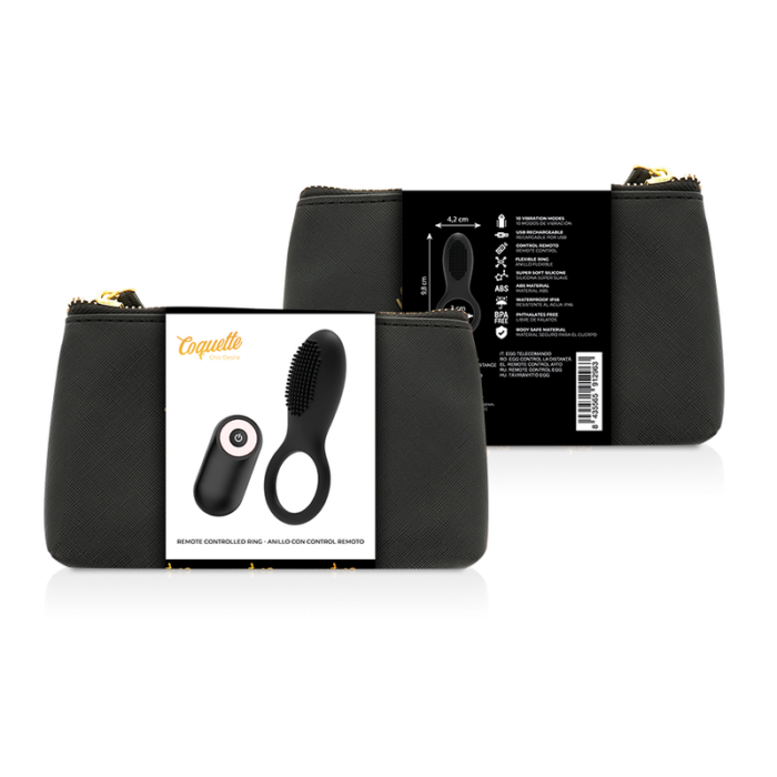 COQUETTE CHIC DESIRE - ANILLO VIBRADOR CONTROL REMOTO RECARGABLE NEGRO / GOLD - CandyHot - Foto 2