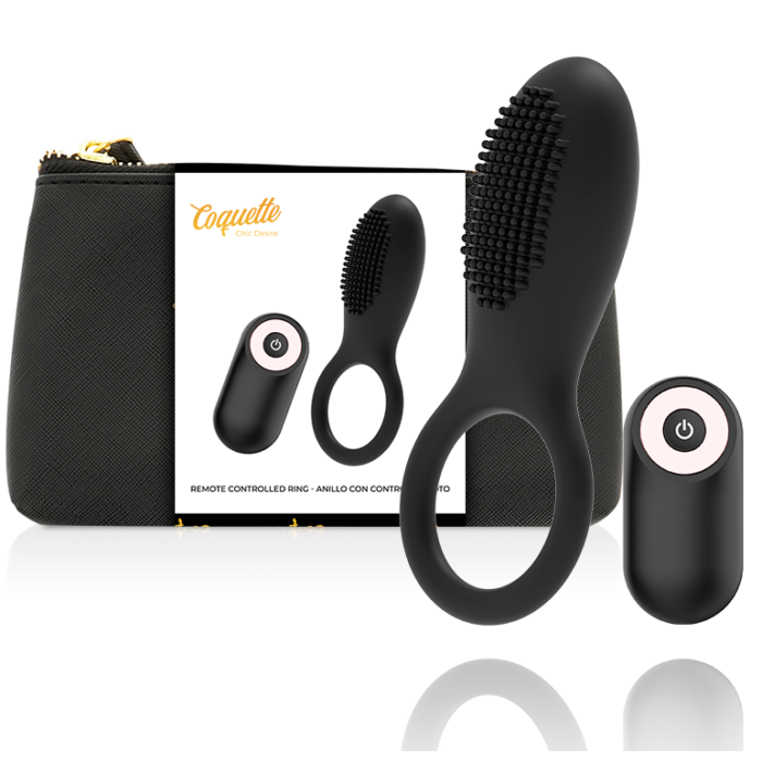 COQUETTE CHIC DESIRE - ANILLO VIBRADOR CONTROL REMOTO RECARGABLE NEGRO / GOLD - CandyHot - Foto 1