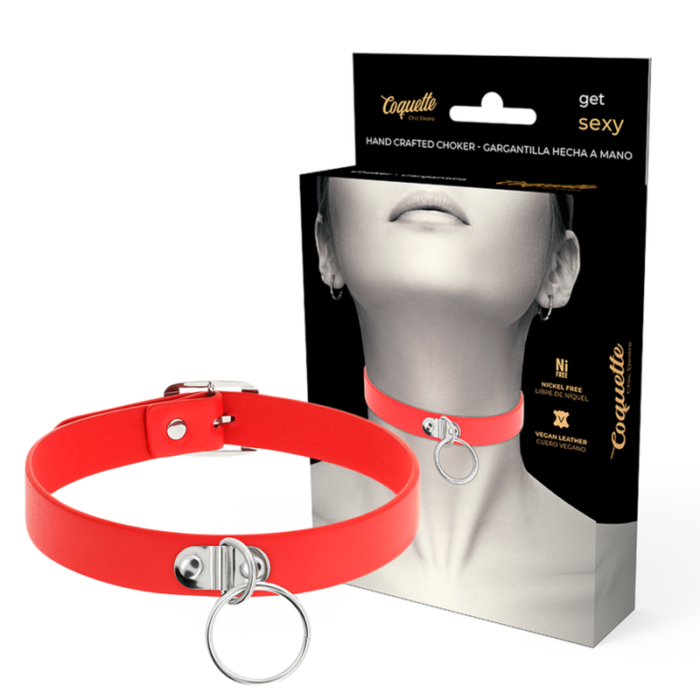 COQUETTE CHIC DESIRE - COLLAR CUERO VEGANO ROJO ACCESORIO WOMAN FETISH - CandyHot - Foto 1