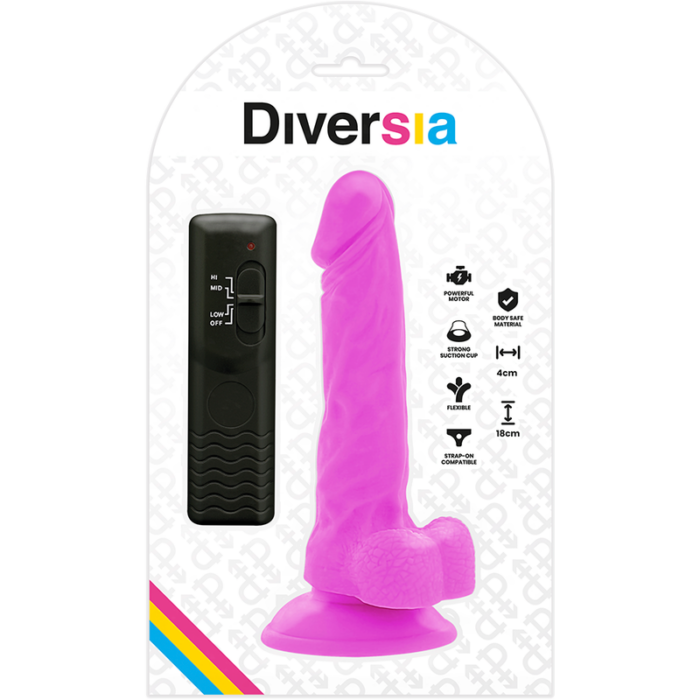 DIVERSIA - DILDO REALÍSTICO FLEXIBLE CON VIBRACIÓN LILA 18 CM -O- 4 CM - CandyHot - Foto 6