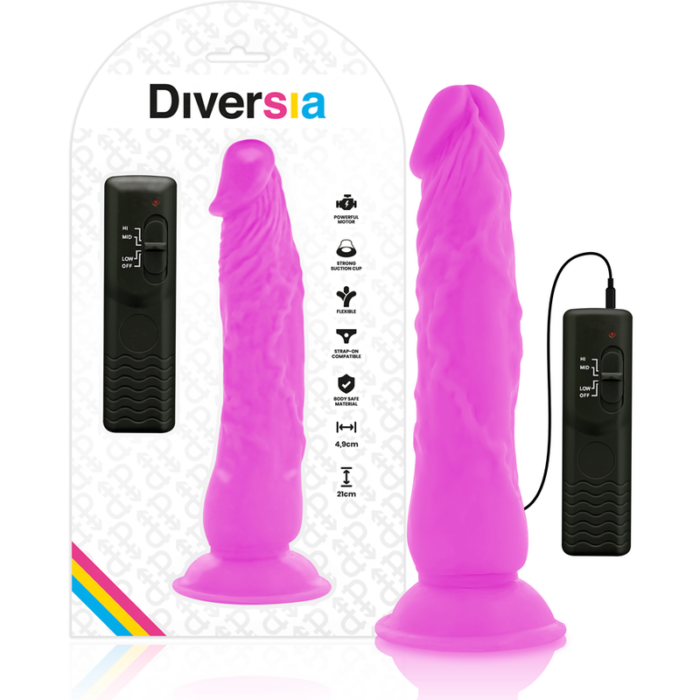 DIVERSIA - DILDO REALÍSTICO FLEXIBLE CON VIBRACIÓN LILA 21 CM -O- 4.9 CM - CandyHot - Foto 1