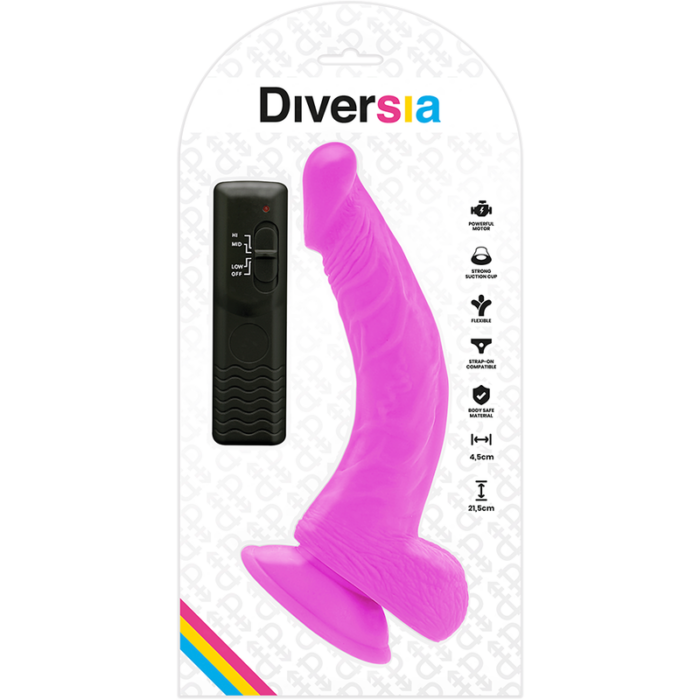DIVERSIA - DILDO REALÍSTICO FLEXIBLE CON VIBRACIÓN LILA 21.5 CM -O- 4.5 CM - CandyHot - Foto 6
