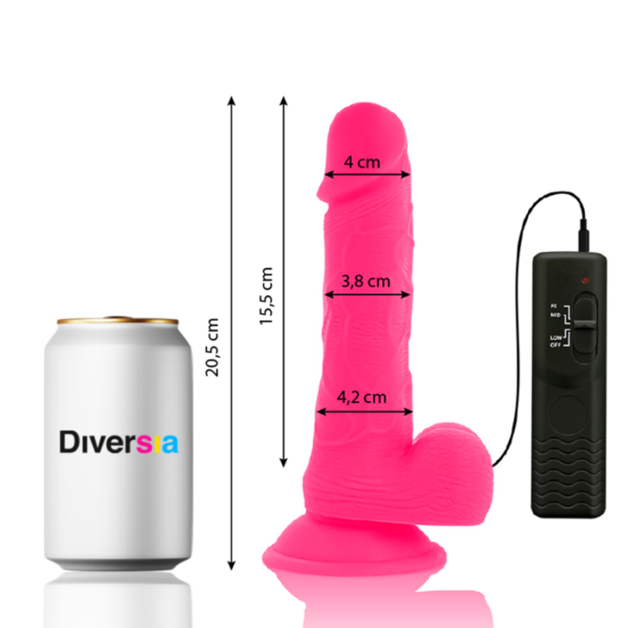DIVERSIA - DILDO REALÍSTICO FLEXIBLE CON VIBRACIÓN ROSA 20.5 CM -O- 4.2 CM - CandyHot - Foto 2