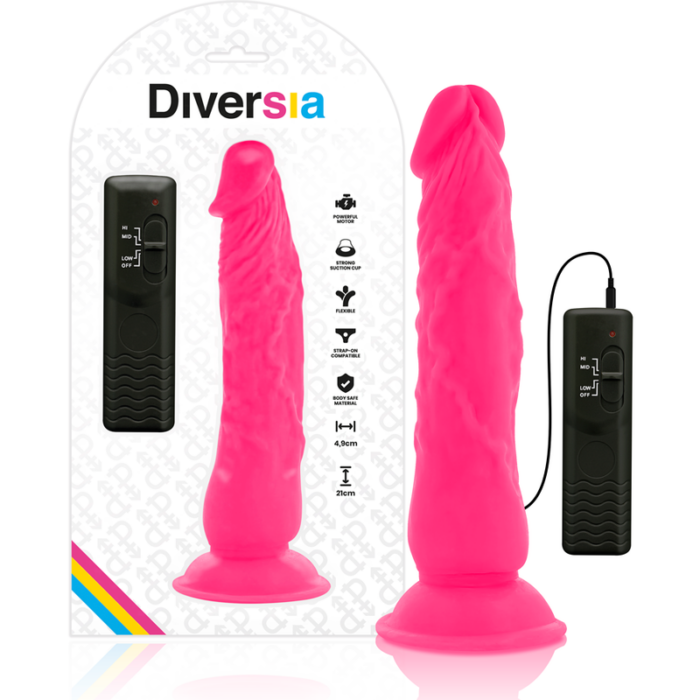 DIVERSIA - DILDO REALÍSTICO FLEXIBLE CON VIBRACIÓN ROSA 21 CM -O- 4.9 CM - CandyHot - Foto 1