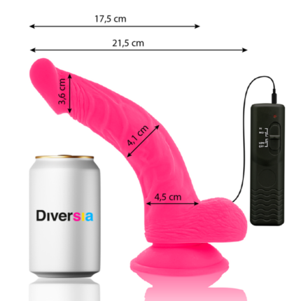 DIVERSIA - DILDO REALÍSTICO FLEXIBLE CON VIBRACIÓN ROSA 21.5 CM -O- 4.5 CM - CandyHot - Foto 2