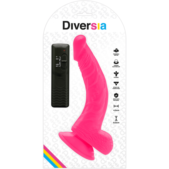 DIVERSIA - DILDO REALÍSTICO FLEXIBLE CON VIBRACIÓN ROSA 21.5 CM -O- 4.5 CM - CandyHot - Foto 6