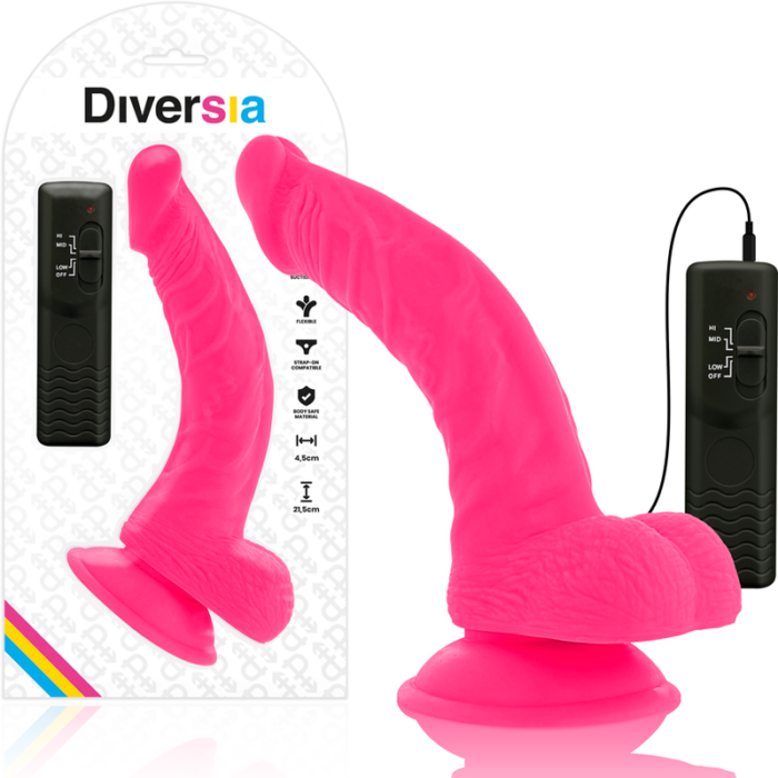 DIVERSIA - DILDO REALÍSTICO FLEXIBLE CON VIBRACIÓN ROSA 21.5 CM -O- 4.5 CM - CandyHot - Foto 1
