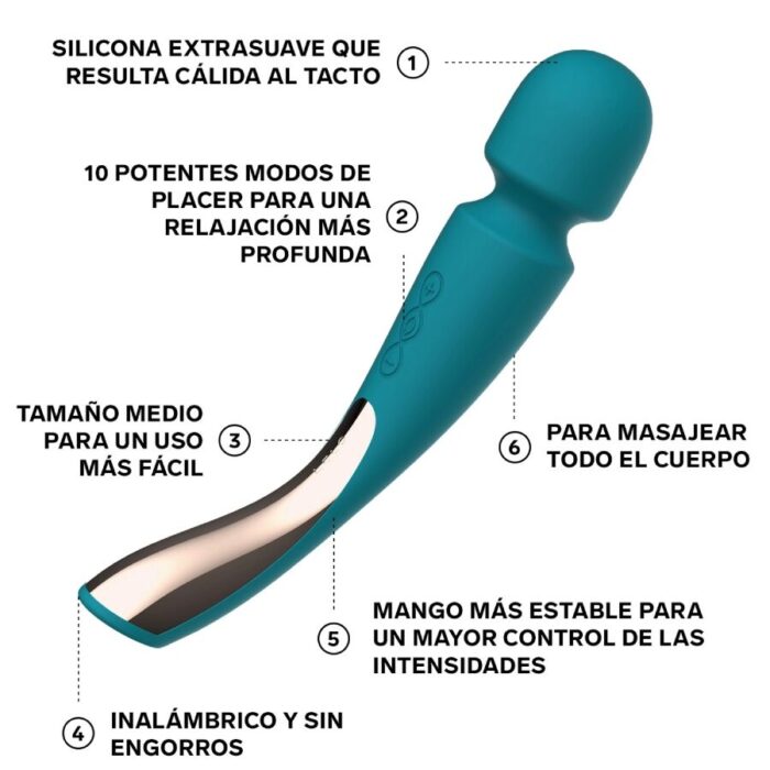 LELO - MASAJEADOR SMART MEDIUM WAND 2 VERDE AGUA - CandyHot - Foto 3