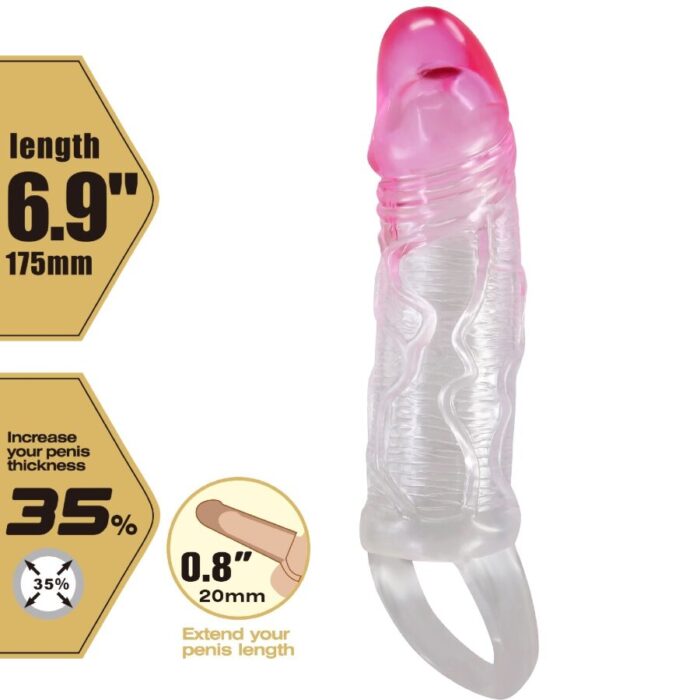 PRETTY LOVE - ODES FUNDA REALÍSTICA ALARGADORA DE 2 CM PARA PENE ROSA - CandyHot - Foto 5