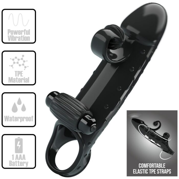 ROMANCE - FUNDA PARA PENE CON VIBRACIÓN NEGRO - CandyHot - Foto 1