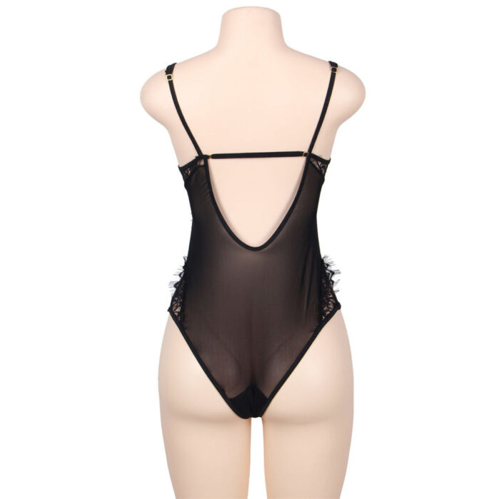 SUBBLIME - TEDDY ENCAJE FLORAL Y CON FLECOS NEGRO TALLA GRANDE - CandyHot - Foto 3
