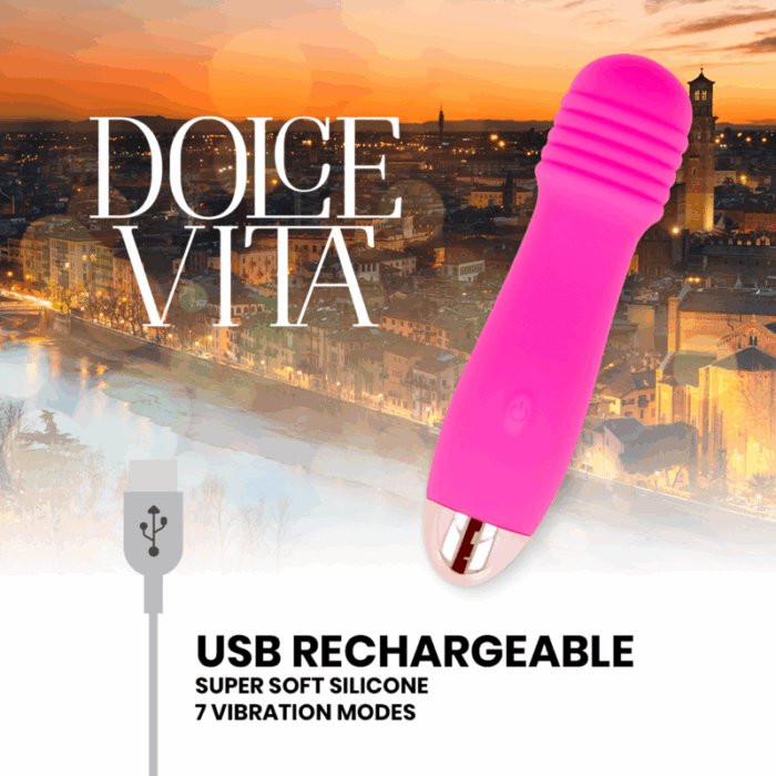 DOLCE VITA - VIBRADOR RECARGABLE THREE ROSA 7 VELOCIDADES - CandyHot - Foto 4