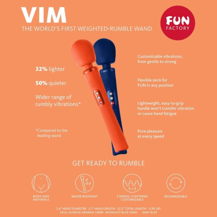 FUN FACTORY - VIM WAND RUMBLE VIBRADOR RECARGABLE SILICONA NARANJA - CandyHot - Foto 6